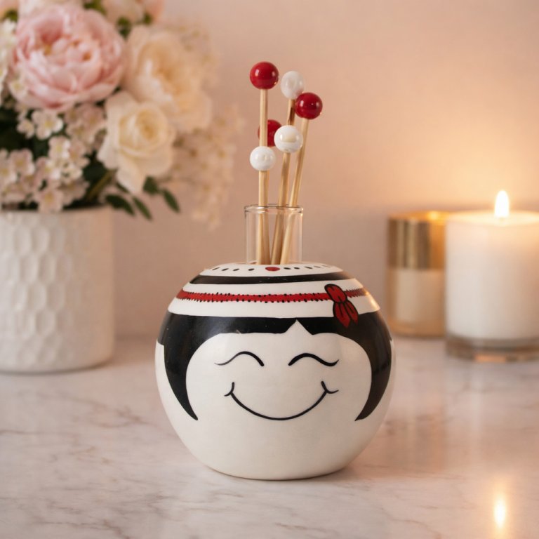 vasetto ceramica decorato a mano con faccia sorridente