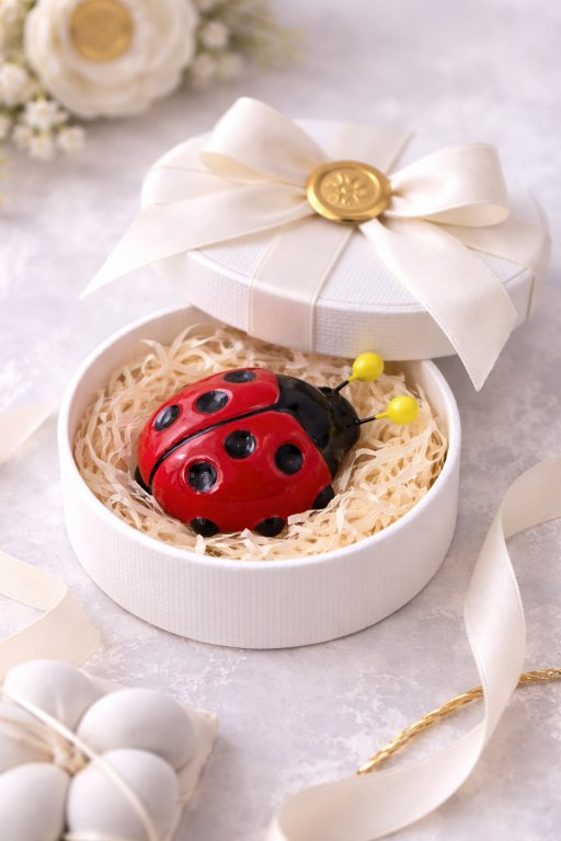 coccinella rossa in ceramica con antenne a pallina 