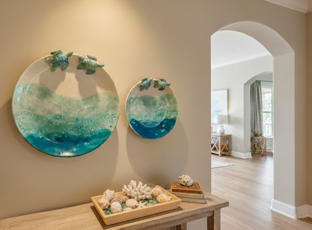 piatti in ceramica con tartarughe all'ingresso di una casa