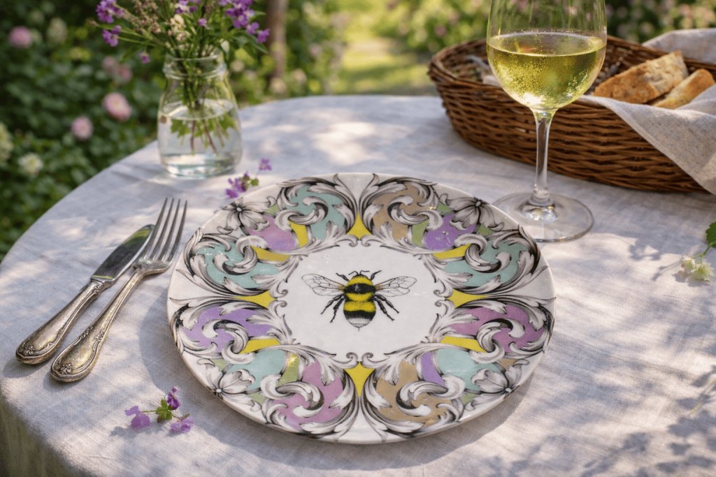 piatto barocco con immagine di ape 