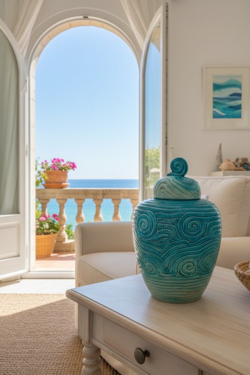 vaso in ceramica dai colori turchese azzurro