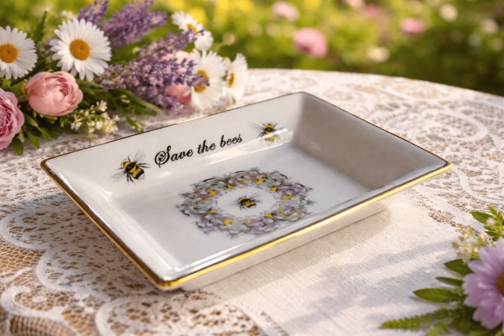 tazza con immagine di ape in stile barocca